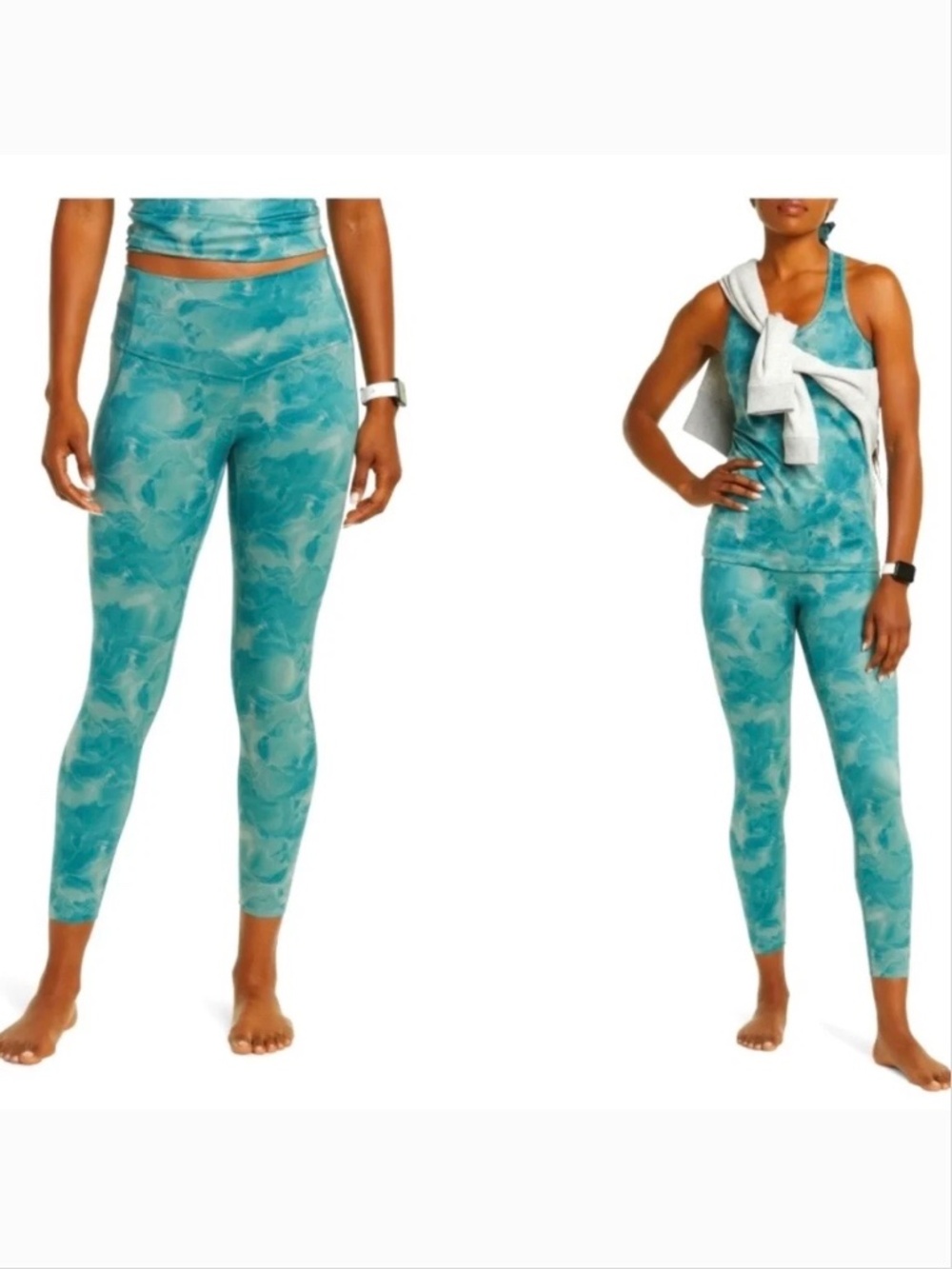 Zella High Waisted 7/8 Leggings Green Lily pad Tara Floral SZ L